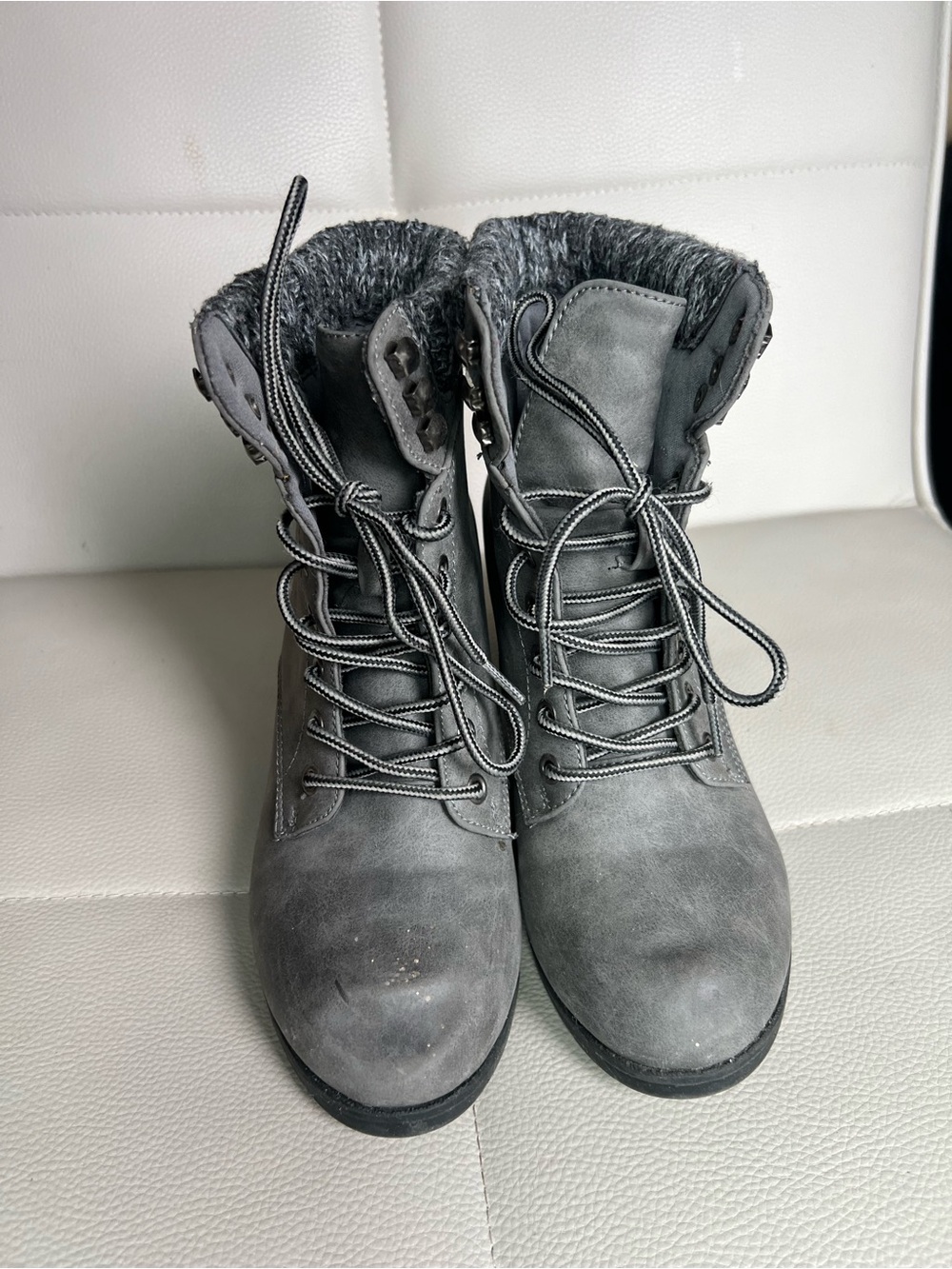 Charlotte Russe Gray Faux-Fur Lace-Up Ankle Boots